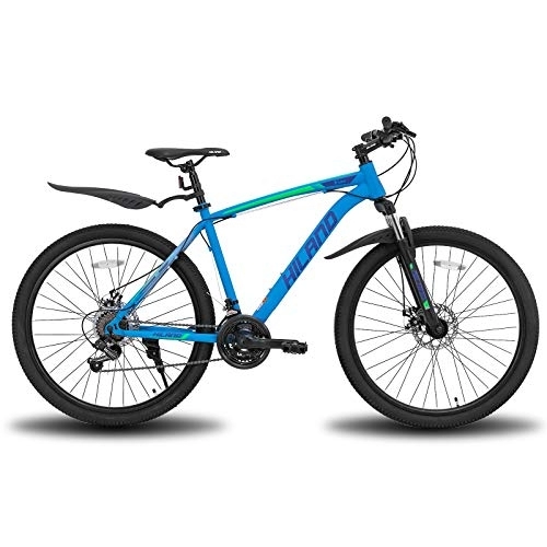 Bicicletas de montaña : Hiland Bicicleta de Montaña 26 Pulgadas MTB Bici con Cuadro de Acero 430mm, Freno de Disco y Horquilla de Suspensión Bicicleta Azul…