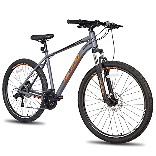 Bicicletas de montaña : Hiland Bicicleta de Montaña 27, 5 Pulgadas 27 Velocidades con Cuadro de Aluminio de 457 mm para Hombre y Mujer MTB con Freno de Disco Lock-out y Horquilla de Suspensión Bici Gris…