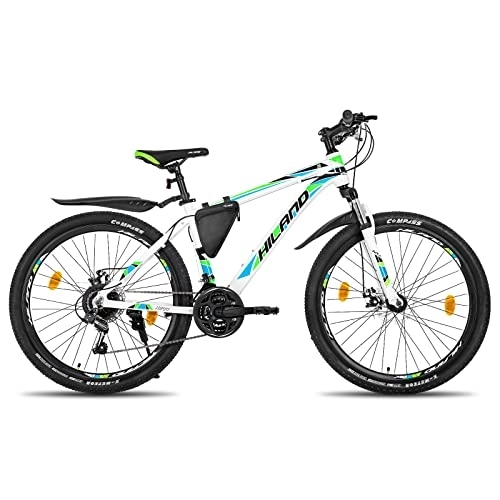 Bicicletas de montaña : Hiland Bicicleta de Montaña 27, 5 Pulgadas con Bolsa de Sillín, Bicicleta para Hombre y Mujer con Freno de Disco y Ruedas de Radios, Blanco