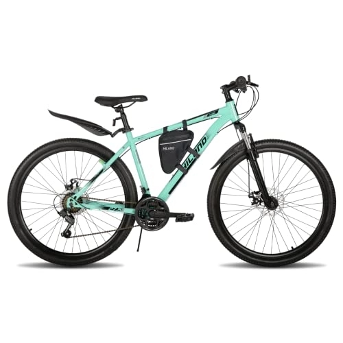 Bicicletas de montaña : Hiland Bicicleta de Montaña 27, 5 Pulgadas Shimano 21 Velocidades con Guardabarros y Bolsa de Sillín Bicicleta para Hombre y Mujer con Horquilla de Suspensión y Frenos de Disco, Verde…