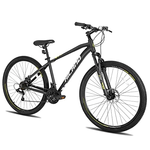 Bicicletas de montaña : HILAND Bicicleta de Montaña 29 Pulgadas Marco de Aluminio 431mm, Bicicleta para Hombre y Mujer con Cambio Shimano 21 Velocidades, Freno de Disco y Horquilla de Suspensión, Negro