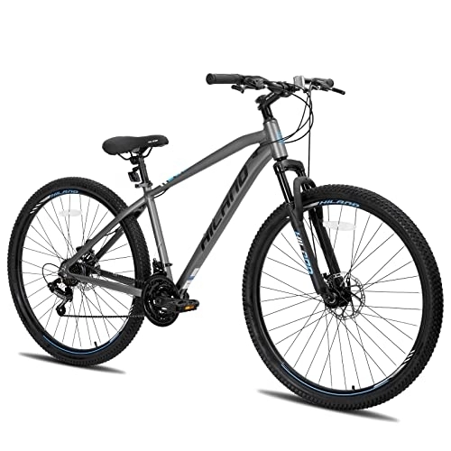 Bicicletas de montaña : HILAND Bicicleta de Montaña 29 Pulgadas Marco de Aluminio 482mm, Bicicleta para Hombre y Mujer con Cambio Shimano 21 Velocidades, Freno de Disco y Horquilla de Suspensión, Gris