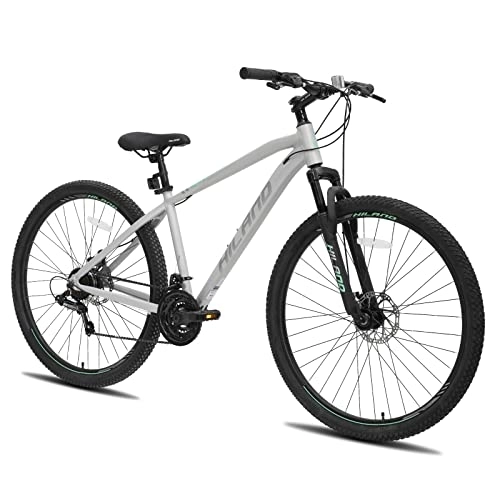 Bicicletas de montaña : HILAND Bicicleta de Montaña 29 Pulgadas Marco de Aluminio 482mm, Bicicleta para Hombre y Mujer con Cambio Shimano 21 Velocidades, Freno de Disco y Horquilla de Suspensión, Plateado