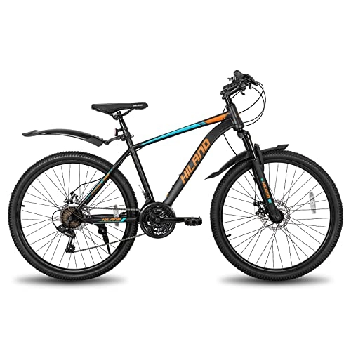 Bicicletas de montaña : Hiland - Bicicleta de montaña de 26 / 27, 5 pulgadas, con marco de acero, freno de disco, horquilla de suspensión, para ciudad, color negro y naranja