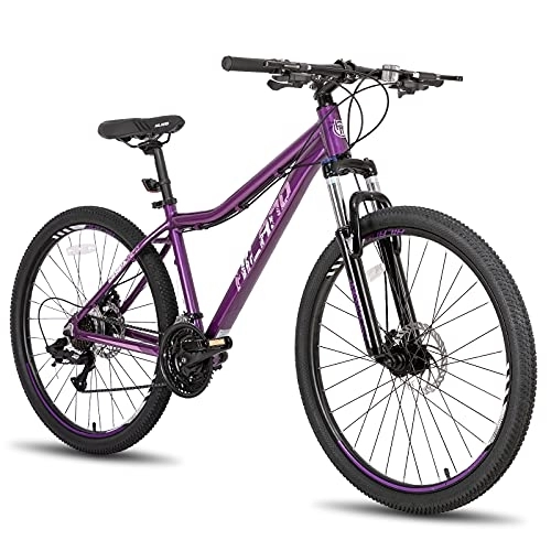 Bicicletas de montaña : Hiland Bicicleta de Montaña de 26 Pulgadas Bicicletta para Mujer y Niña 21 Velocidades Bike con Freno de Disco Doble y Horquilla Lock-out Bici Morado