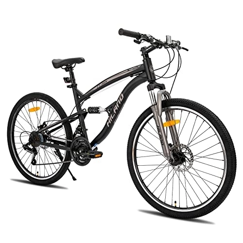 Bicicletas de montaña : Hiland - Bicicleta de montaña de 26 pulgadas, doble suspensión, 21 velocidades, para hombre, 18 pulgadas, bicicleta multifunción, color negro