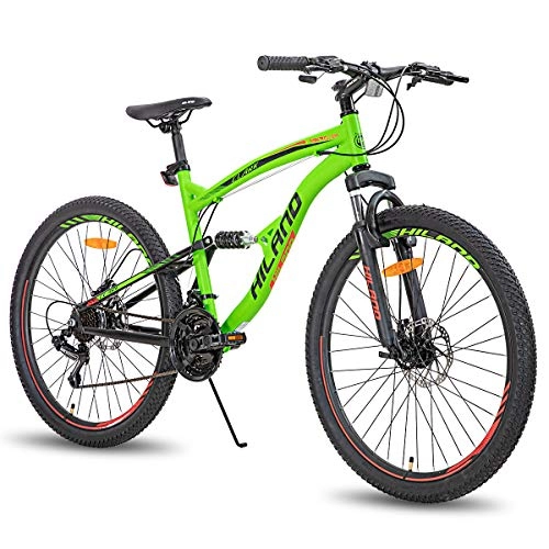 Bicicletas de montaña : Hiland Bicicleta de montaña de 26 pulgadas para hombre, 21 velocidades, bicicleta de montaña de 45, 7 cm, doble suspensión, urbana, para ciudad, color verde