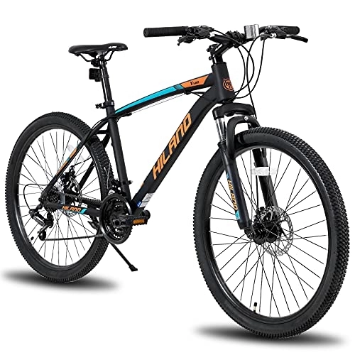 Bicicletas de montaña : Hiland - Bicicleta de montaña de 26 pulgadas, Shimano de 21 velocidades, marco de acero de 380 mm, freno de disco, horquilla de suspensión, para niños, color naranja