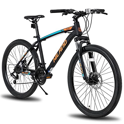 Bicicletas de montaña : Hiland - Bicicleta de montaña de 27, 5 pulgadas, cambio Shimano de 21 velocidades, marco de acero de 430 mm, freno de disco, horquilla de suspensión, para jóvenes, color naranja