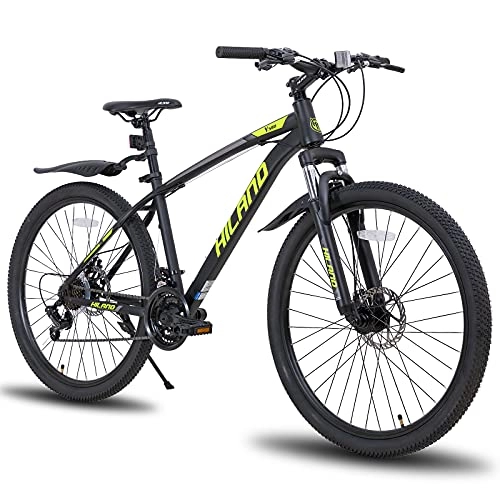 Bicicletas de montaña : Hiland Bicicleta de Montaña de 27, 5 Pulgadas con Cuadro de Acero, Freno de Disco, Horquilla de Suspensión, Bicicleta Urbana, Color Negro y Amarillo…