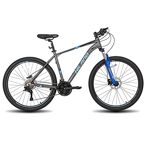 Bicicletas de montaña : Hiland - Bicicleta de montaña de 27, 5 pulgadas con cuadro de aluminio de 18 pulgadas, cambio de marchas de 27 velocidades, freno de disco Lock-Out, horquilla de suspensión gris