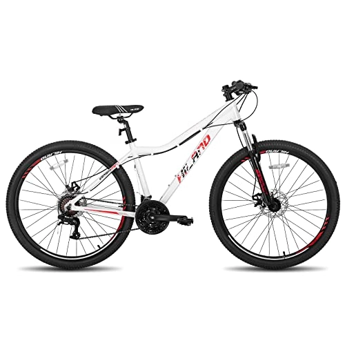 Bicicletas de montaña : Hiland - Bicicleta de montaña de 27, 5 pulgadas con marco de aluminio de 16, 5 pulgadas, 21 velocidades, freno de disco doble, horquilla de suspensión Lock-Out, color blanco, para hombre y mujer