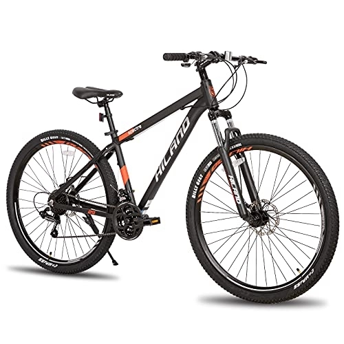 Bicicletas de montaña : Hiland Bicicletas de Montaña de Aluminio para Hombre y Mujer, Negro, Bicicletas de Montaña de Trail Cambio Shimano 21 Velocidades Con Suspensión Delantera y Freno de Disco Mecánico
