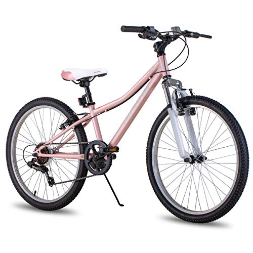 Bicicletas de montaña : Hiland Climber - Bicicleta de montaña para niños (24 pulgadas, horquilla de suspensión, 6 velocidades, freno V-Brake color rosa)