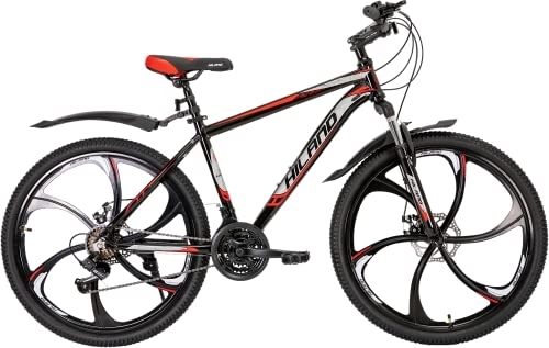 Bicicletas de montaña : Hiland Mountain Bike Bici MTB 26 Pollici per Ragazzo e Ragazza Con Freno a Disco Forcella Ammortizzata e 6 Ruote a Raggi Bike Nero e Rosso…