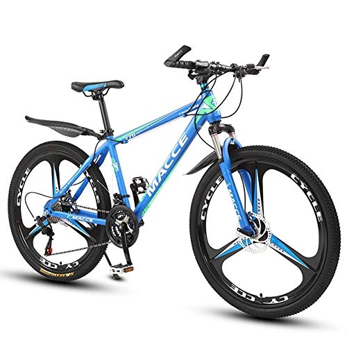 Bicicletas de montaña : Horizoncn Bicicleta de montaña de 26 Pulgadas, Cuadro de Acero con Alto Contenido de Carbono, Freno de Doble Disco, MTB para Adultos con Asiento Ajustable, Negro, 3 Cuchillas, blue-24 Speed
