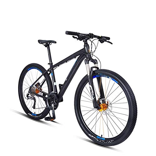 Bicicletas de montaña : HWOEK Bicicleta de Montaña, Horquilla Delantera Bloqueable 27.5" Adulto Bici Doble Freno de Disco 27 Velocidades Marco de Aleación de Aluminio, Azul