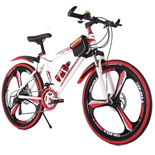 Bicicletas de montaña : JLASD Bicicleta Montaña Bicicleta De Montaña, Bicicletas 26 Pulgadas Rueda Hombres / Mujeres, Marco De Acero Al Carbono, Doble Disco De Freno Delantero Suspensión (Color : White+Red, Size : 21 Speed)