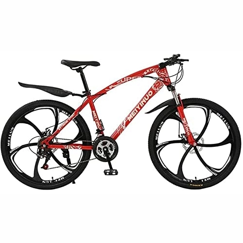 Bicicletas de montaña : LapooH 26 Pulgadas Bicicleta de montaña para Hombres Mujeres, Marco Completo de aleación de Aluminio Ligero, 21 / 24 / 27 Velocidad Engranajes con Doble Suspensión y Frenos de Disco, Rojo, 24 Speed