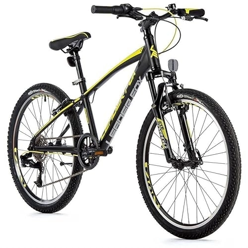 Bicicletas de montaña : Leader Fox Spider Boy - Bicicleta de montaña (24 pulgadas, aluminio, 8 marchas), color negro y amarillo