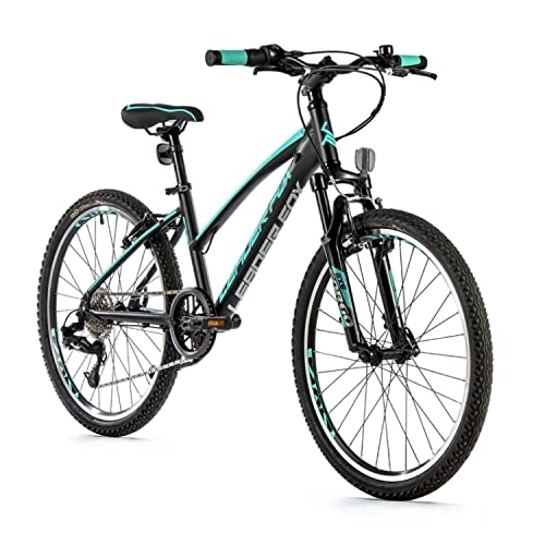 Bicicletas de montaña : Leader Fox Spider Girl - Bicicleta de montaña (24", aluminio, 8 marchas), color negro y turquesa