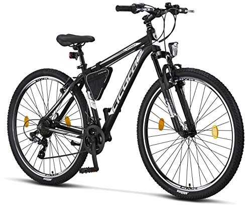 Bicicletas de montaña : Licorne Bike Effect Premium - Bicicleta de montaña de 29 pulgadas - para niños, niñas, hombres y mujeres - Cambio Shimano de 21 velocidades - para hombre - Negro / Blanco- Freno V