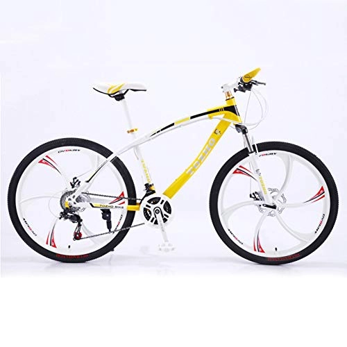 Bicicletas de montaña : LINGJIE Mountain Bike Unisex, Bicicletas Montaña 24-26 Pulgadas, MTB para Hombre, Mujer, con Asiento Ajustable, Frenos De Doble Disco, Yellow-24inches-24speed-6cutterwheels