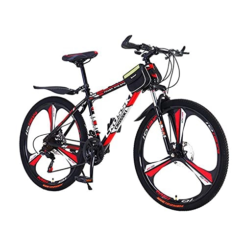 Bicicletas de montaña : LIUXR Bicicleta de montaña, 26 Pulgadas, 3 radios Ruedas de 21 / 24 / 27 velocidades, Bicicleta de montaña, Freno de Disco Dual, para Hombres y Mujeres, Red_21 Speed