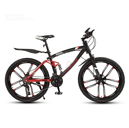 Bicicletas de montaña : LJLYL Bicicleta de Bicicleta de montaña de suspensión Completa, Cuadro de Acero de Alto Carbono, Horquilla Delantera amortiguadora, Freno de Doble Disco, B, 24 Inch 21 Speed