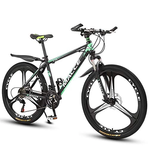 Bicicletas de montaña : LOISK 26 Pulgadas Bicicleta de montaña para Adultos para Adultos Ocio Horquilla Choque Marco de Acero de Alto Carbono Freno de Disco Doble, Black Green, 21 Speed