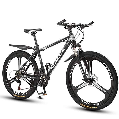 Bicicletas de montaña : LOISK 26 Pulgadas Bicicleta de montaña para Adultos para Adultos Ocio Horquilla Choque Marco de Acero de Alto Carbono Freno de Disco Doble, Black Silver, 24 Speed
