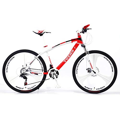 Bicicletas de montaña : LOISK 26 Pulgadas Bicicleta montaña para Adultos para Adultos Ocio Horquilla Choque Marco de Acero de Alto Carbono Freno de Disco Doble, Rojo, 21 Speed