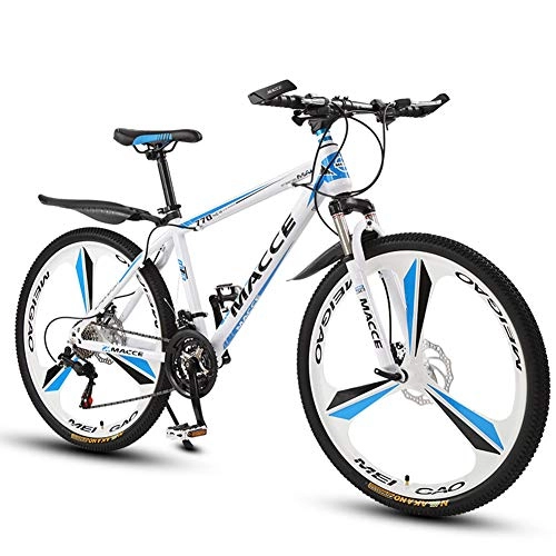 Bicicletas de montaña : LOISK Aleación De Aluminio 26 Pulgada Marco Ligero de Bicicletas de montaña, Acero de Alto Carbono, Freno de Disco Doble, Asiento Ajustable, White Blue, 21 Speed