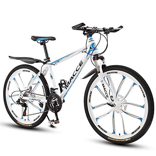 Bicicletas de montaña : LOISK Aleación De Aluminio 26 Pulgadas, Bicicleta De Montaña, Bicicleta, Velocidad Variable, Carreras Todoterreno, Absorción De Impactos, White Blue, 21 Speed