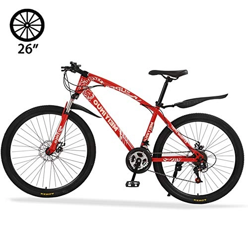Bicicletas de montaña : M-TOP Bicicleta de Montaa Rodada 26'', Bicicleta para Carretera 24 Velocidad de Carbon Acero, Delantero Suspensin, Doble Freno de Disco Mecnico, Rojo, 30 Spokes