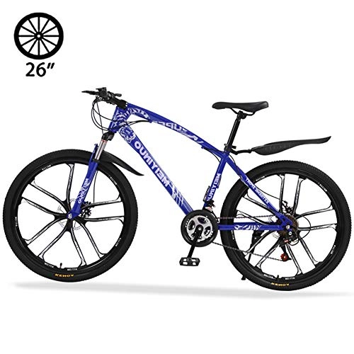 Bicicletas de montaña : M-TOP Bicicleta de Montaña Rodada 26'', Bicicleta para Carretera 24 Velocidad de Carbon Acero, Delantero Suspensión, Doble Freno de Disco Mecánico, Azul, 10 Spokes
