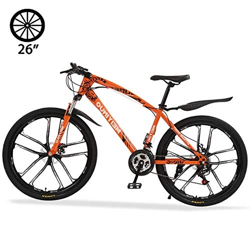 Bicicletas de montaña : M-TOP Bicicleta de Montaña Rodada 26'', Bicicleta para Carretera 24 Velocidad de Carbon Acero, Delantero Suspensión, Doble Freno de Disco Mecánico, Naranja, 10 Spokes