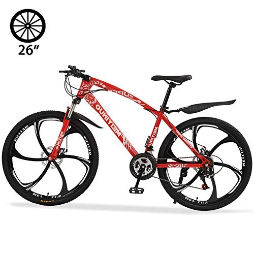Bicicletas de montaña : M-TOP Bicicleta de Montaña Rodada 26'', Bicicleta para Carretera 24 Velocidad de Carbon Acero, Delantero Suspensión, Doble Freno de Disco Mecánico, Rojo, 6 Spokes