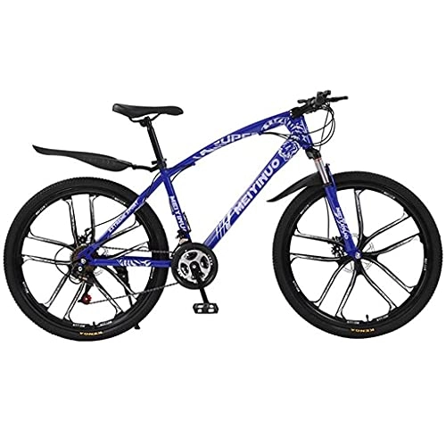 Bicicletas de montaña : MENG 26 Wheels Bike Bike Daul Disc Disc Frenos 21 / 24 / 27 Speed Mens Bicicley Suspension Mtb con Mde Acero Al Carbono (Tamaño: 24 Velocidad, Color: Azul) / Azul / 24 Velocidades