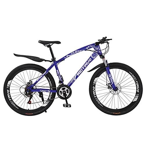 Bicicletas de montaña : MENG Bicicletas de Montaña 21 / 24 / 27 Velocidad Dual Dual Frace 26 Pulgadas Ruedas Deplozadas Bicitad Mde Acero de Carbono Cle con Tenedor de Suspensión (Tamaño: 24 Velocidad, Color: Blanco) / Azul / 21 Ve