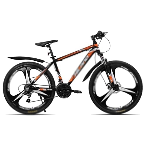 Bicicletas de montaña : Mens Bicycle 26 Inch 21 Speed Aluminum Alloy Suspension Fork Bicycle Double Disc Brake Mountain Bike and Fenders (Color : Red) (Orange)