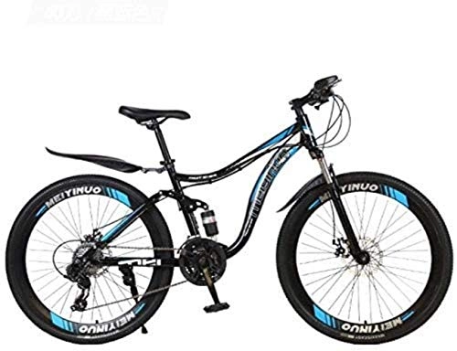 Bicicletas de montaña : MJY Bicicleta de bicicleta de montaña de 26 pulgadas, suspensión completa con marco de acero de alto carbono Mtb con asiento ajustable, pedales de PVC y neumáticos de montaña, freno de disco doble 5-
