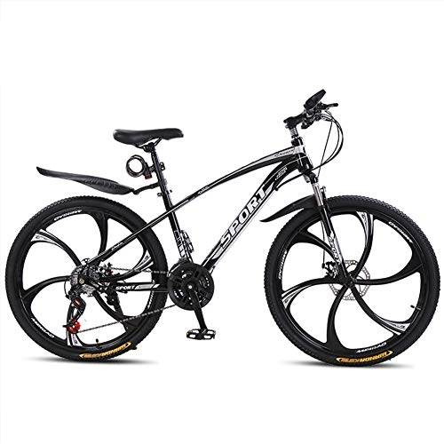Bicicletas de montaña : Moutain Bike, 26 Pulgadas Acero al Carbono 21 Speed Frenos de Disco Doble suspensin Negro Section CNeumtico de Seis Hojas