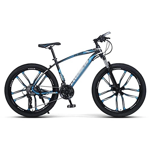 Bicicletas de montaña : MQJ 26 Pulgadas de Bicicleta de Montaña Mde Acero Al Carbono 21 / 24 / 27 Velocidad Dual Disco con Teniva de Suspensión de Bloqueo para Hombres para Hombres Adulturas Y Adultos / Azul / 21 Velocidad
