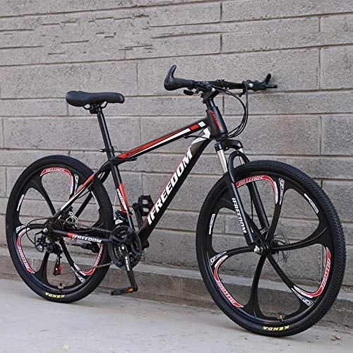 Bicicletas de montaña : N / AO Mountain Trail Bike Adult Gearshift Bicycle High Carbon Steel Double Disc Brake 21 Speed 26 Inch Integrated Wheels Bicicleta Esttica-Negro y Rojo
