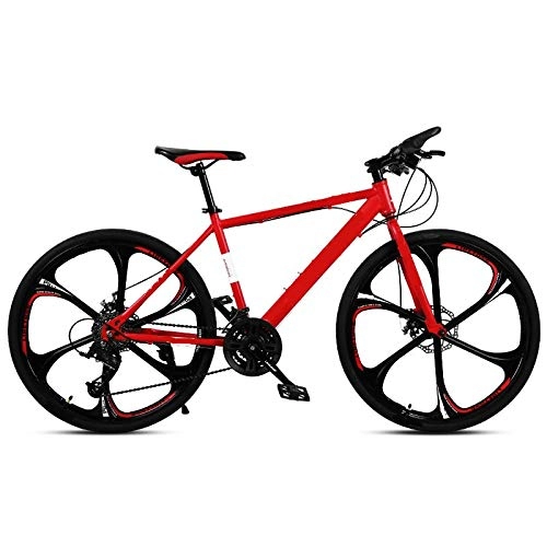 Bicicletas de montaña : ndegdgswg Bicicleta de montaña, 6 ruedas, freno de disco doble, 26 pulgadas, para estudiantes, velocidad variable, 24 velocidades, 6 cuchillos, color rojo