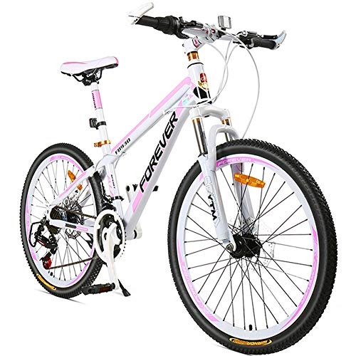 Bicicletas de montaña : NENGGE Bicicleta de montaña Hardtail para mujer, 26 pulgadas, 24 velocidades, bicicleta de montaña para adultos y niñas, con suspensión de horquilla y frenos de disco, marco de acero al carbono, color rosa