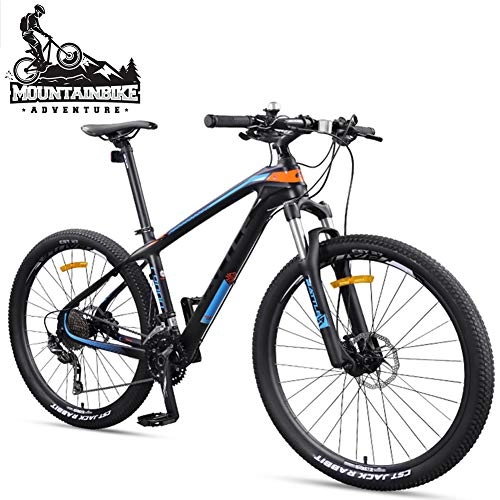 Bicicletas de montaña : NENGGE Bicicleta Montaa 27.5 Pulgadas 27 Velocidades para Hombre Mujer, Adulto Ligero Hard Tail Bicicleta BTT con Suspensin Delantera & Freno de Disco Hidrulico, Fibra Carbon, Black Orange
