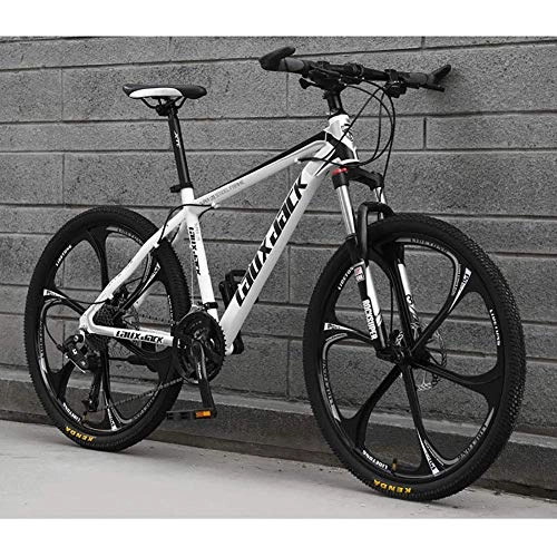 Bicicletas de montaña : Qj Unisex 26 Pulgadas de Acero Integral de Ruedas de Carbono de Alta Velocidad Suspensión de Bicicletas de montaña de Doble Disco de Freno de la Bici, Blackwhite, 27Speed