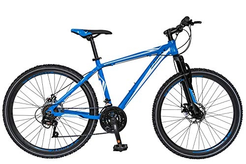 Bicicletas de montaña : Reashine Life - Bicicleta de montaña de 26 pulgadas, 7 velocidades para hombre, suspensin dual / frenos de disco con marco de aleacin de aluminio, color gris y azul